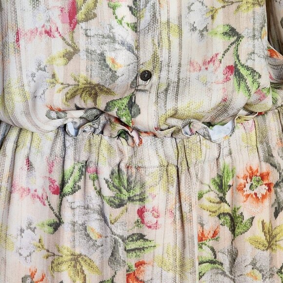 Joe Fresh Dress Womens Size S Small Green Orange Floral Long Sleeve Lightweight - Picture 2 of 7